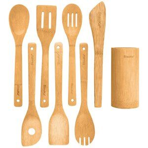 Wooden Spoons for Cooking 8-Pack - Nonstick Bamboo Kitchen Utensils Set